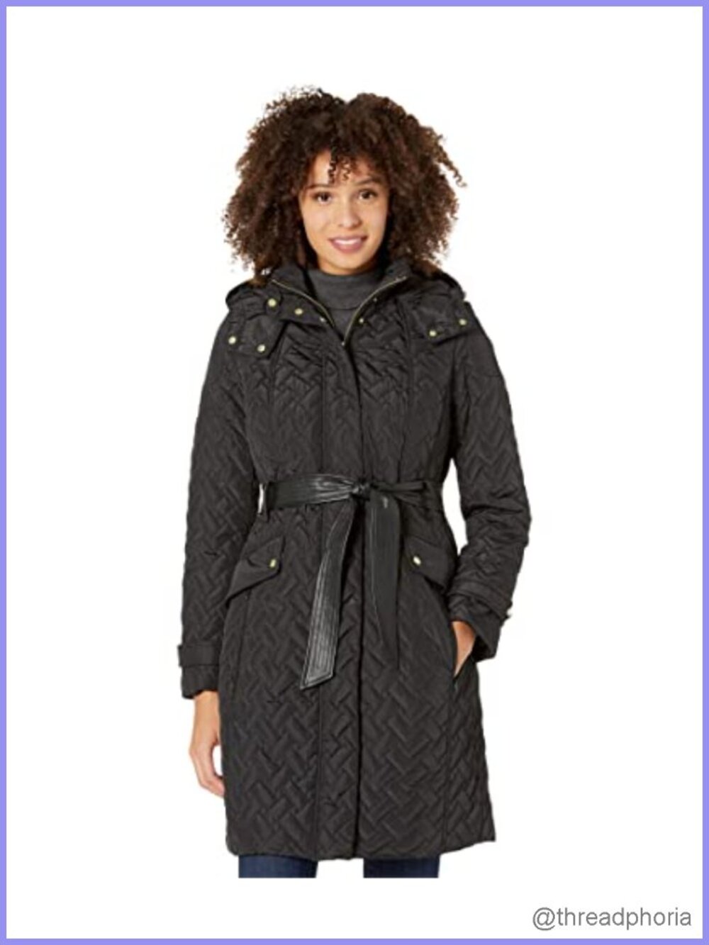 Faux Leather Belted Quilted Coat Women's Signature Jacket